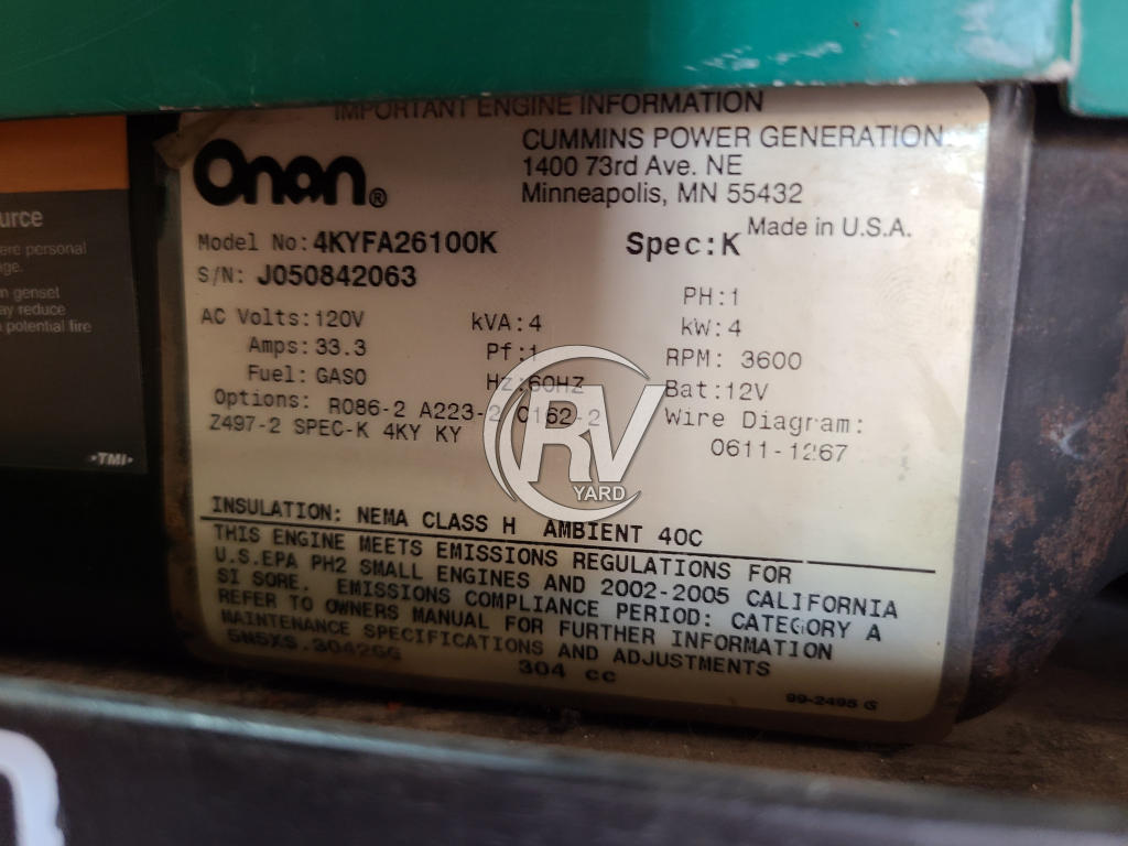 CUMMINS ONAN QG GASOLINE POWERED 4000WATT RV GENERATOR 125 HRS RV Yard