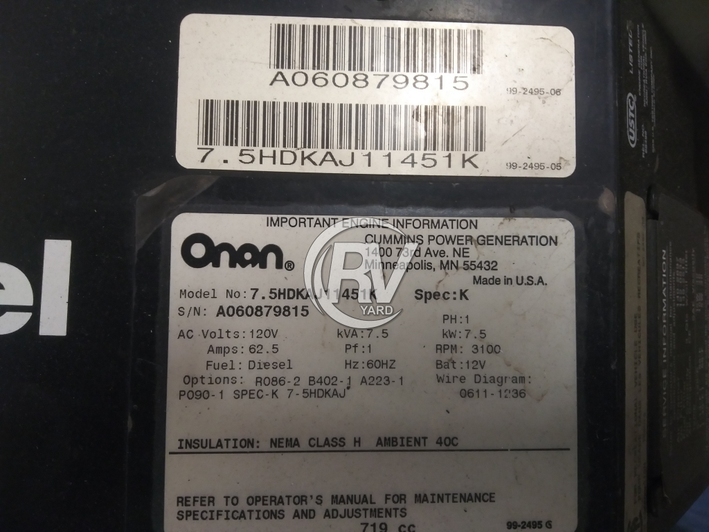 Onan 7,500W Quiet Diesel Generator
