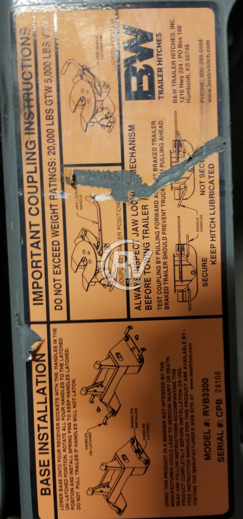 5th Wheel Hitch Companion P/N rvb3300