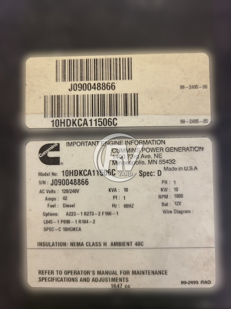 2009 Cummins Onan 10Kw Diesel Generator Generators