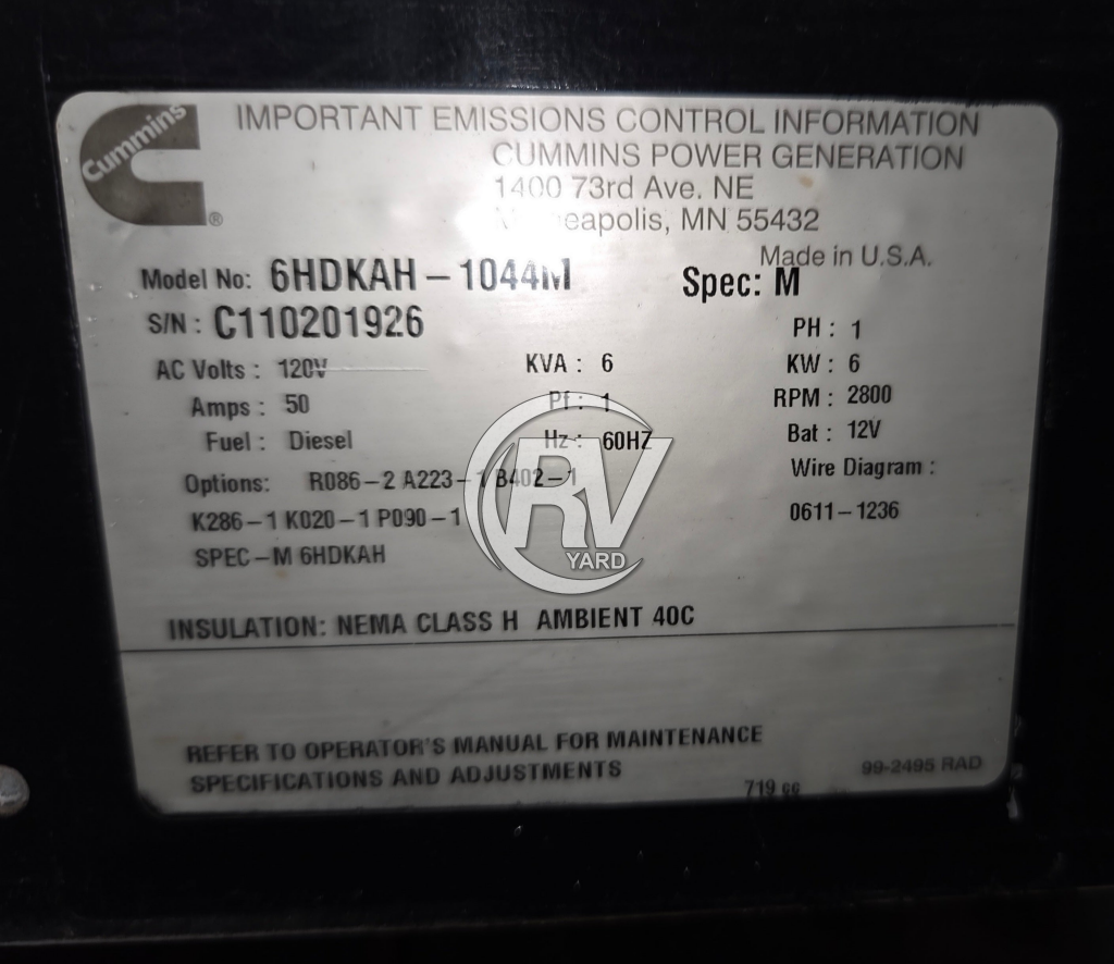 Onan RV QD 6000 Quiet Diesel Generator